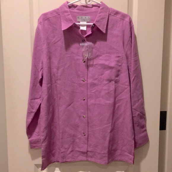 NWT Chadwicks REAL Comfort 100% Linen button down Shirt,slit sides size M pink - Picture 1 of 7